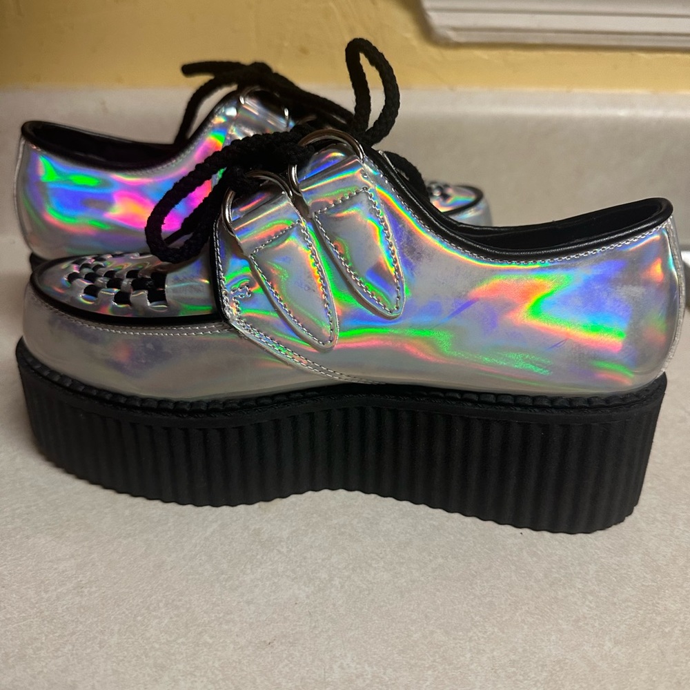 Holographic lace up platform chunky shoes